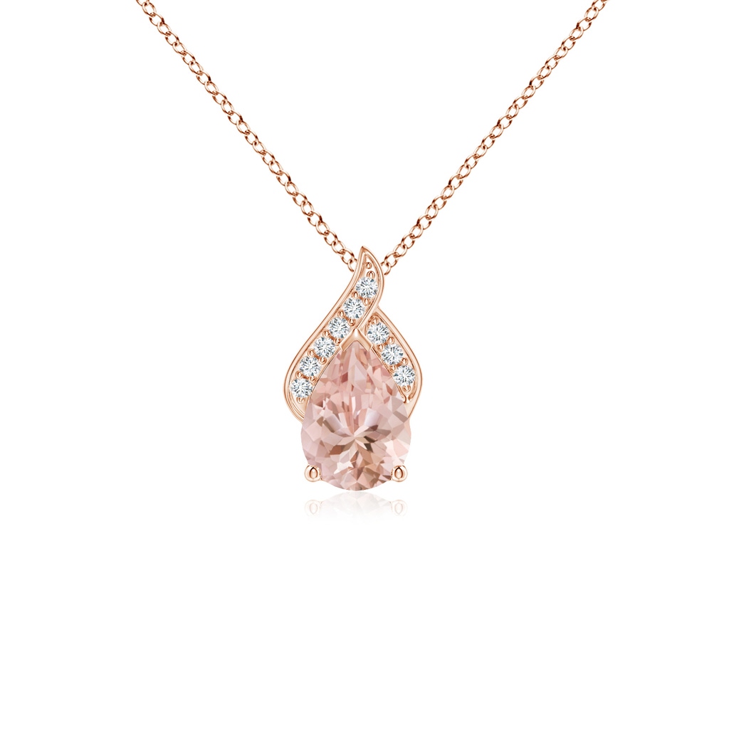 7x5mm AAAA Solitaire Pear-Shaped Morganite Flame Pendant in Rose Gold