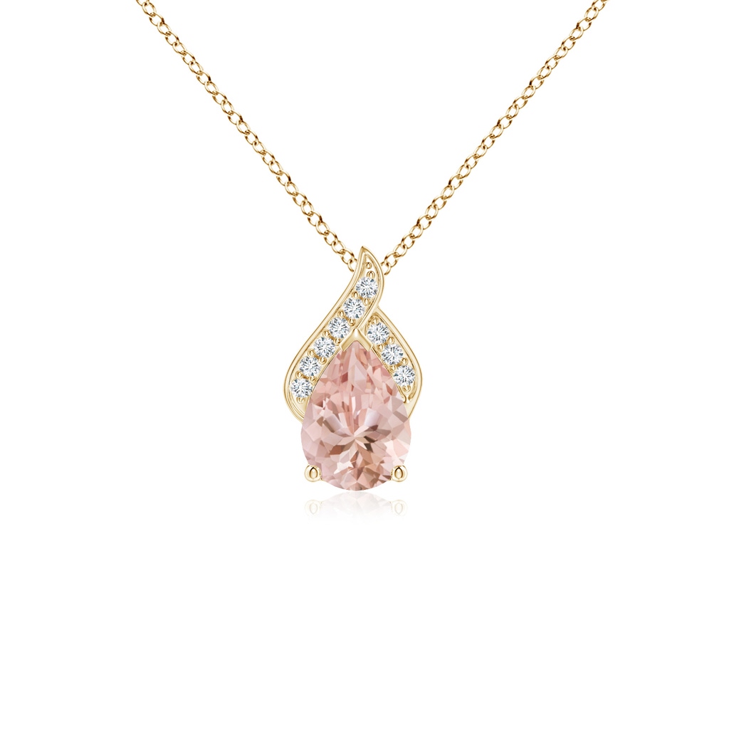 7x5mm AAAA Solitaire Pear-Shaped Morganite Flame Pendant in Yellow Gold