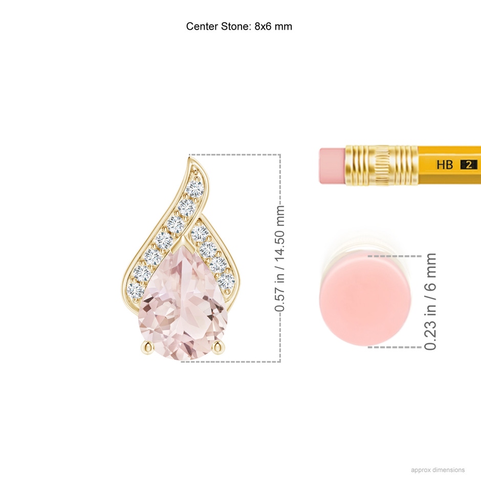 8x6mm A Solitaire Pear-Shaped Morganite Flame Pendant in Yellow Gold ruler