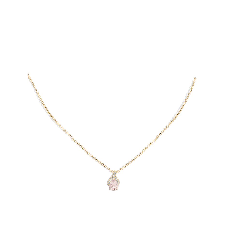 8x6mm A Solitaire Pear-Shaped Morganite Flame Pendant in Yellow Gold body-neck