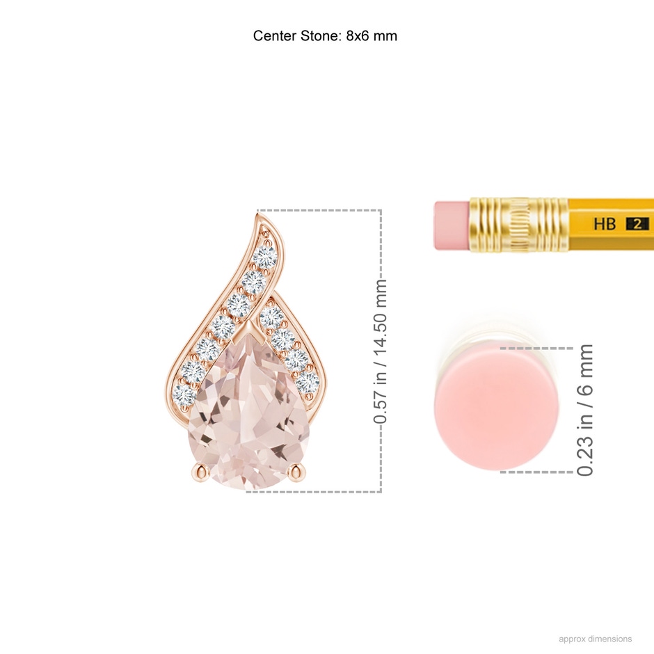 8x6mm AA Solitaire Pear-Shaped Morganite Flame Pendant in Rose Gold ruler