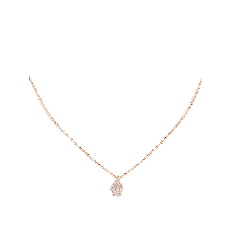 8x6mm AA Solitaire Pear-Shaped Morganite Flame Pendant in Rose Gold body-neck