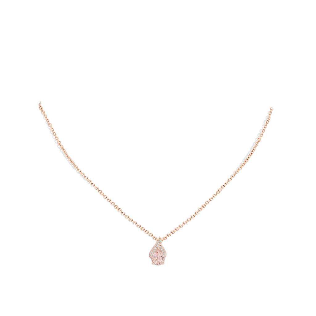 8x6mm AAA Solitaire Pear-Shaped Morganite Flame Pendant in Rose Gold Body-Neck