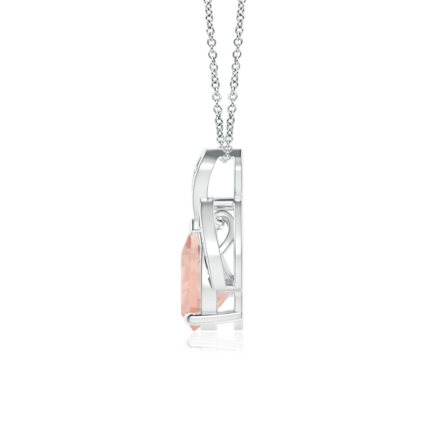 8x6mm AAA Solitaire Pear-Shaped Morganite Flame Pendant in White Gold - side 2