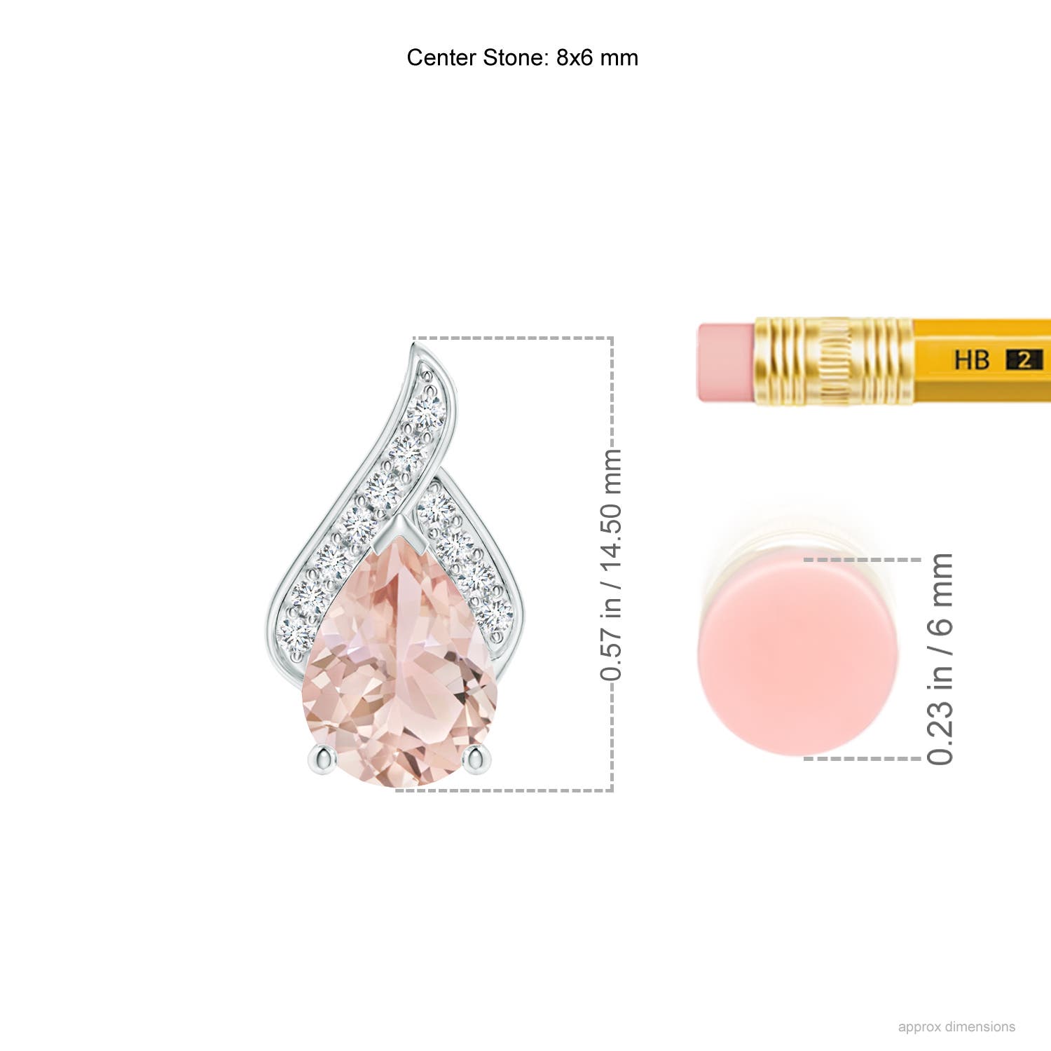 8x6mm AAA Solitaire Pear-Shaped Morganite Flame Pendant in White Gold - ruler