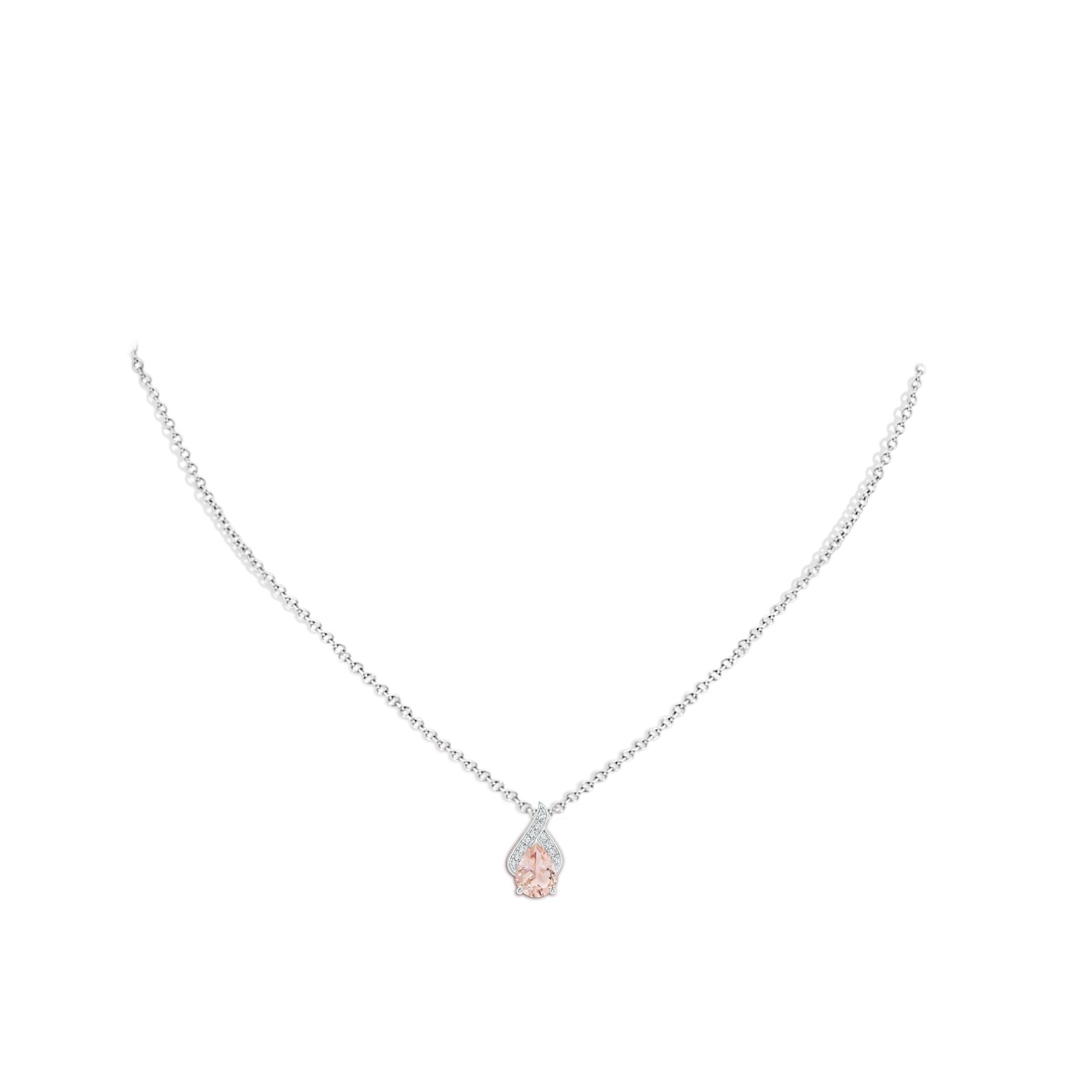 8x6mm AAA Solitaire Pear-Shaped Morganite Flame Pendant in White Gold - body_neck