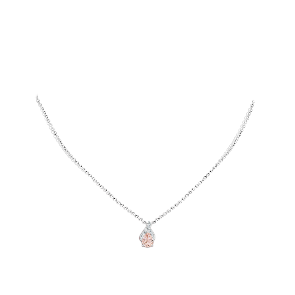 8x6mm AAA Solitaire Pear-Shaped Morganite Flame Pendant in White Gold body-neck