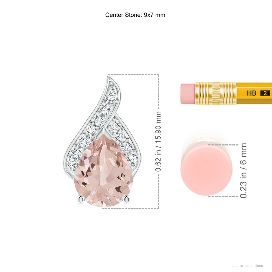 9x7mm AA Solitaire Pear-Shaped Morganite Flame Pendant in White Gold ruler