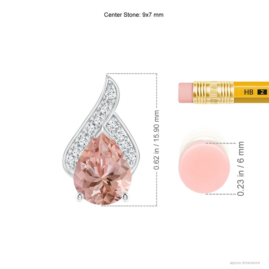 9x7mm AAAA Solitaire Pear-Shaped Morganite Flame Pendant in P950 Platinum ruler