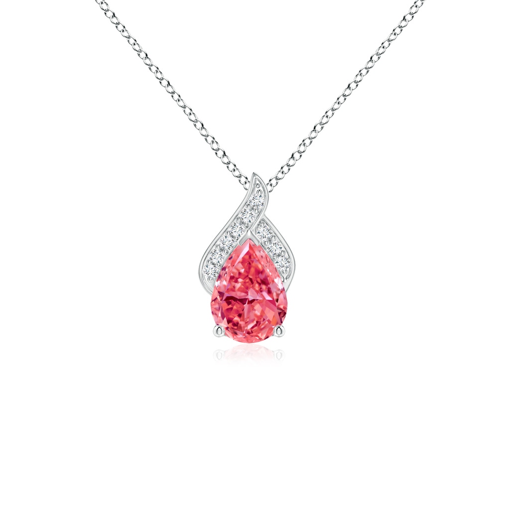 7x5mm AAAA Solitaire Pear-Shaped Fancy Intense Pink Diamond Flame Pendant in P950 Platinum