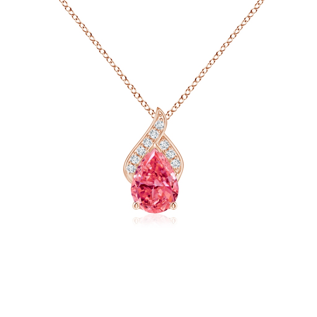 7x5mm AAAA Solitaire Pear-Shaped Fancy Intense Pink Diamond Flame Pendant in Rose Gold