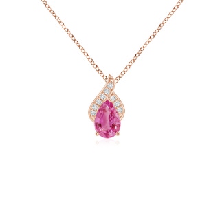 6x4mm AAA Solitaire Pear-Shaped Pink Sapphire Flame Pendant in Rose Gold