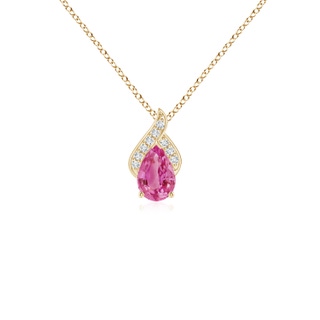 6x4mm AAA Solitaire Pear-Shaped Pink Sapphire Flame Pendant in Yellow Gold