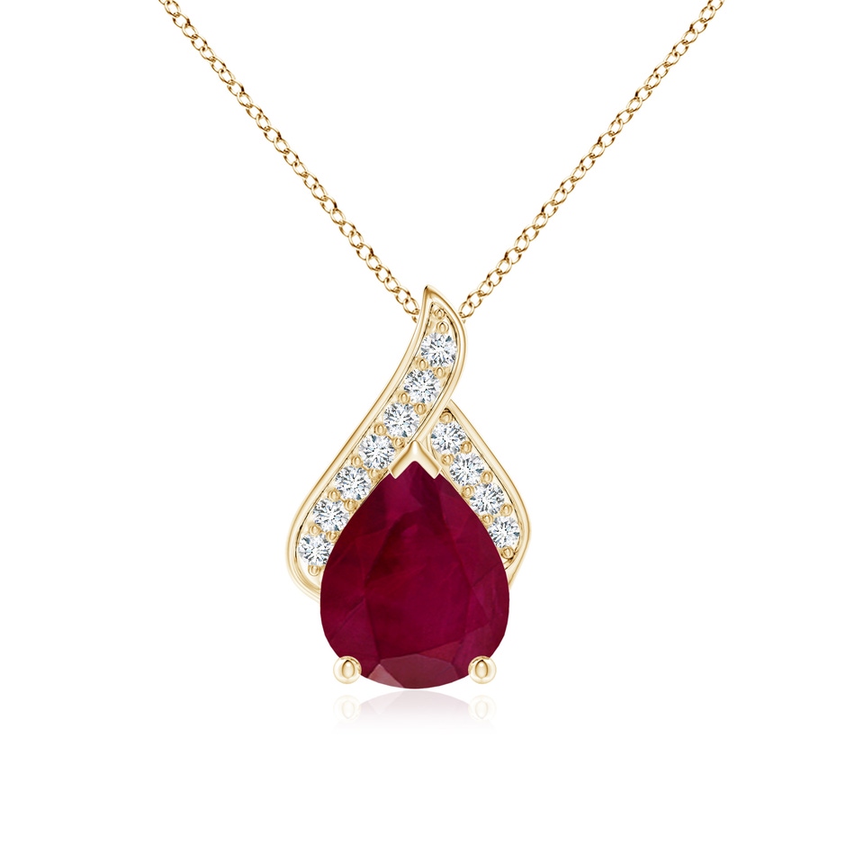 10x8mm A Solitaire Pear-Shaped Ruby Flame Pendant in Yellow Gold 