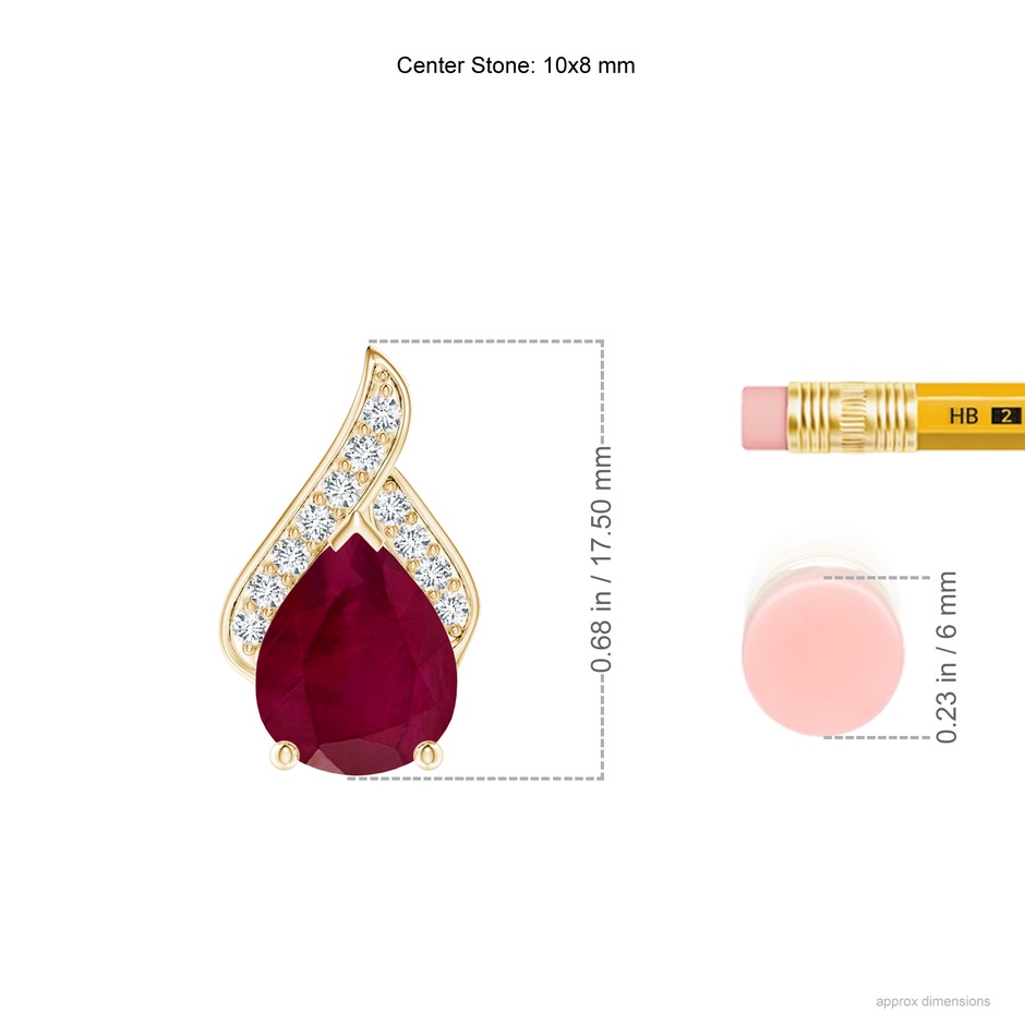 10x8mm A Solitaire Pear-Shaped Ruby Flame Pendant in Yellow Gold ruler