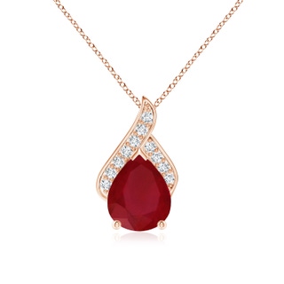 10x8mm AA Solitaire Pear-Shaped Ruby Flame Pendant in Rose Gold