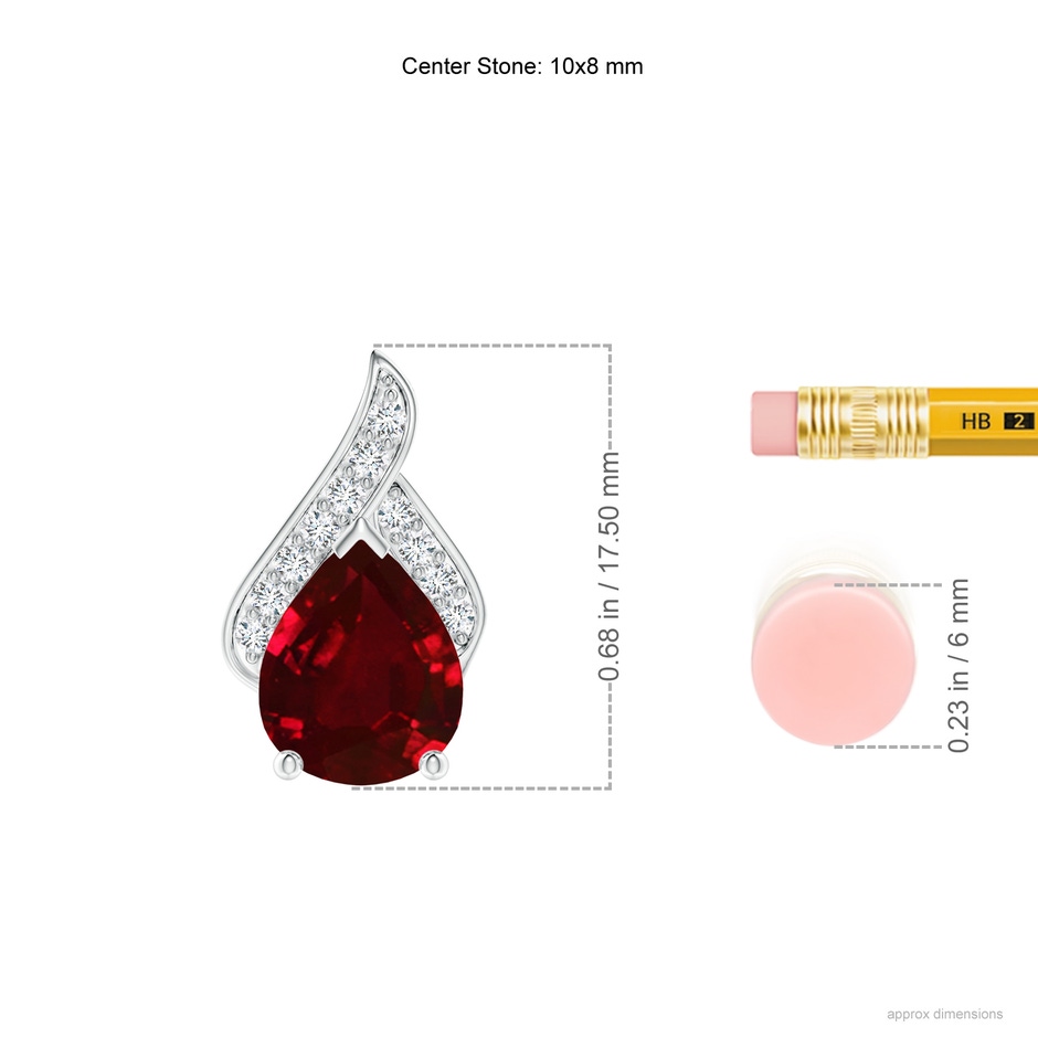 10x8mm AAAA Solitaire Pear-Shaped Ruby Flame Pendant in P950 Platinum ruler