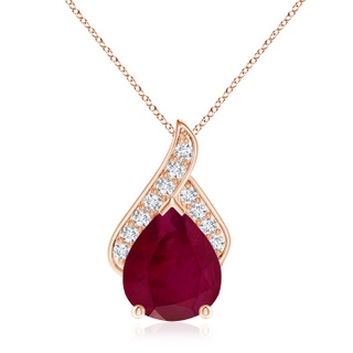 12x10mm A Solitaire Pear-Shaped Ruby Flame Pendant in Rose Gold