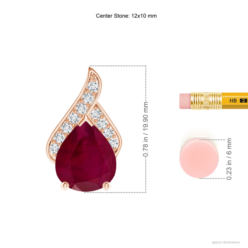 12x10mm A Solitaire Pear-Shaped Ruby Flame Pendant in Rose Gold ruler