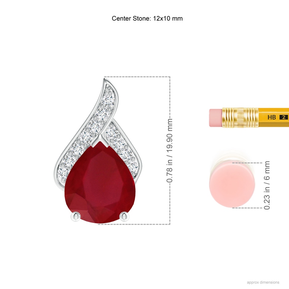 12x10mm AA Solitaire Pear-Shaped Ruby Flame Pendant in P950 Platinum ruler