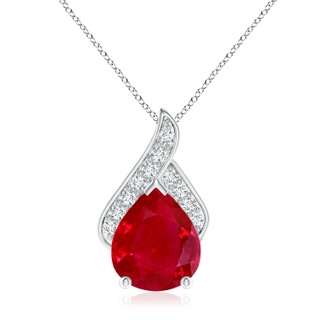 12x10mm AAA Solitaire Pear-Shaped Ruby Flame Pendant in P950 Platinum