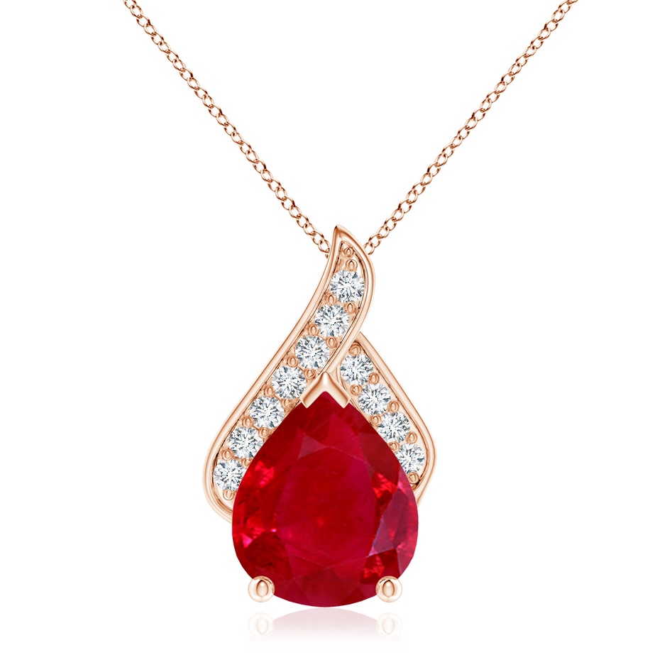 12x10mm AAA Solitaire Pear-Shaped Ruby Flame Pendant in Rose Gold 