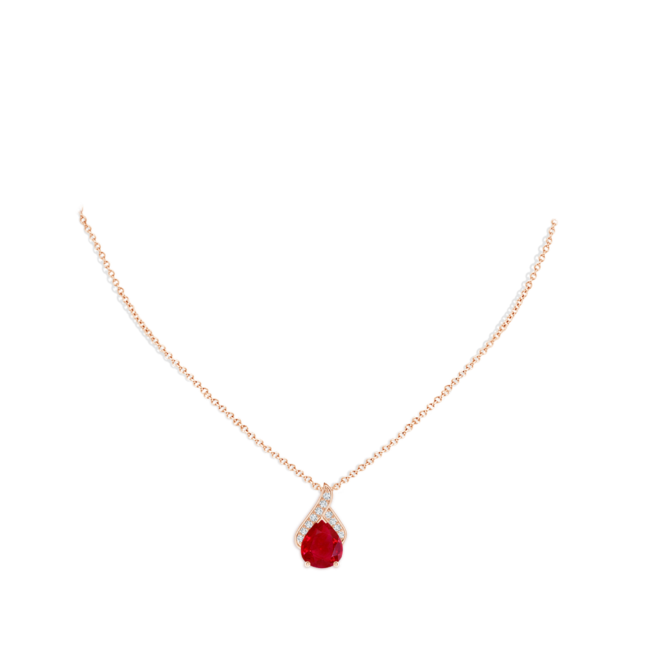 12x10mm AAA Solitaire Pear-Shaped Ruby Flame Pendant in Rose Gold pen