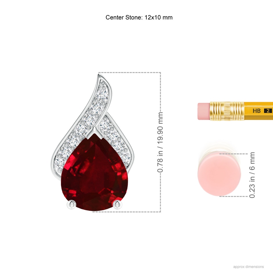 12x10mm AAAA Solitaire Pear-Shaped Ruby Flame Pendant in P950 Platinum ruler