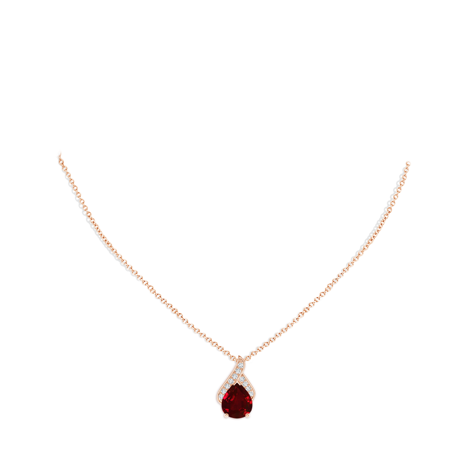 12x10mm AAAA Solitaire Pear-Shaped Ruby Flame Pendant in Rose Gold pen