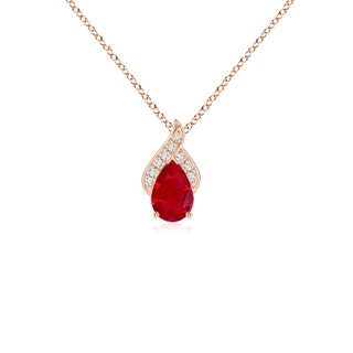 6x4mm AAA Solitaire Pear-Shaped Ruby Flame Pendant in 9K Rose Gold