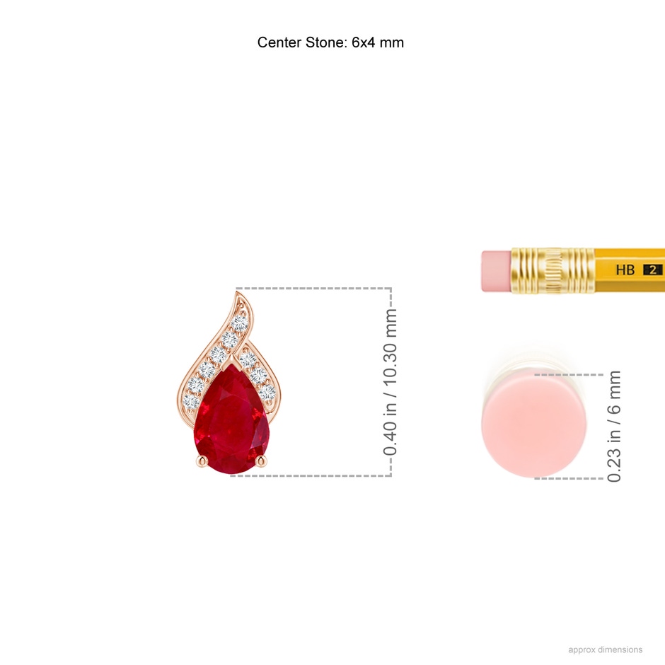 6x4mm AAA Solitaire Pear-Shaped Ruby Flame Pendant in Rose Gold ruler