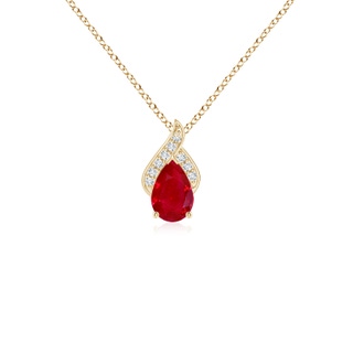 6x4mm AAA Solitaire Pear-Shaped Ruby Flame Pendant in Yellow Gold