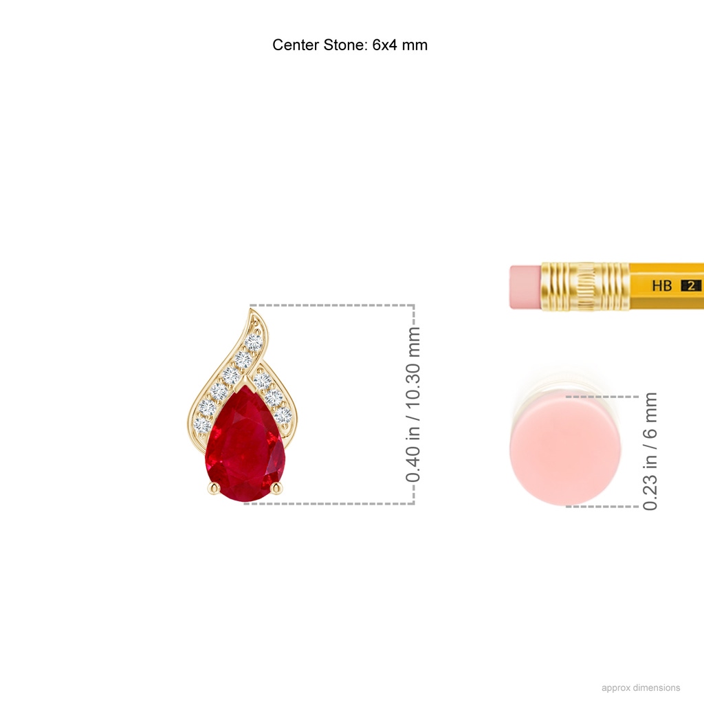 6x4mm AAA Solitaire Pear-Shaped Ruby Flame Pendant in Yellow Gold ruler
