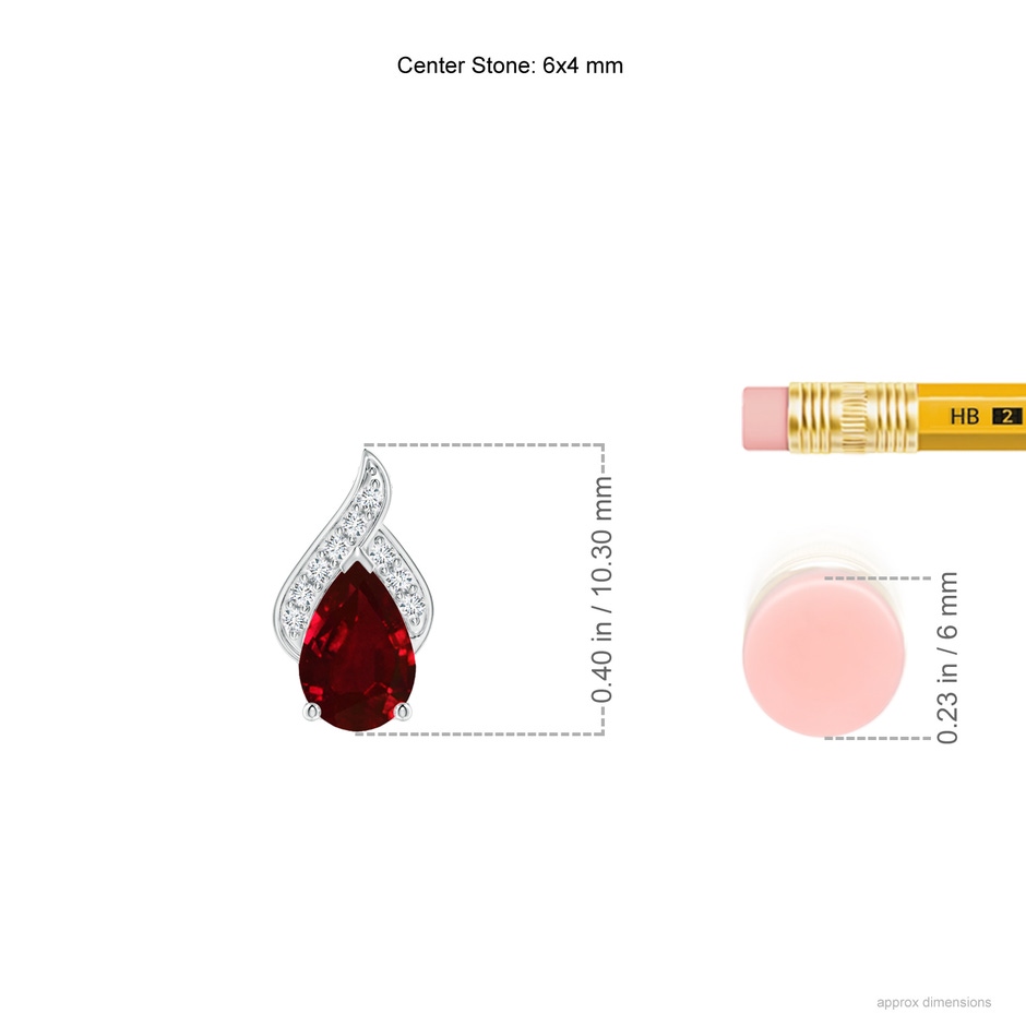 6x4mm AAAA Solitaire Pear-Shaped Ruby Flame Pendant in 18K White Gold ruler