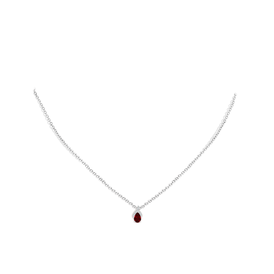 6x4mm AAAA Solitaire Pear-Shaped Ruby Flame Pendant in 18K White Gold pen