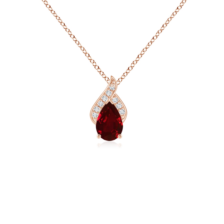 6x4mm AAAA Solitaire Pear-Shaped Ruby Flame Pendant in 9K Rose Gold 