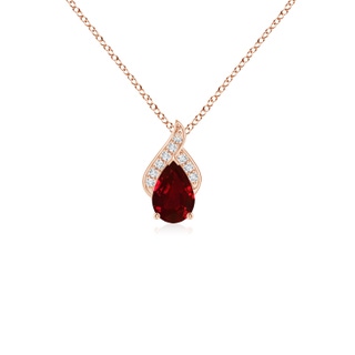 6x4mm AAAA Solitaire Pear-Shaped Ruby Flame Pendant in Rose Gold