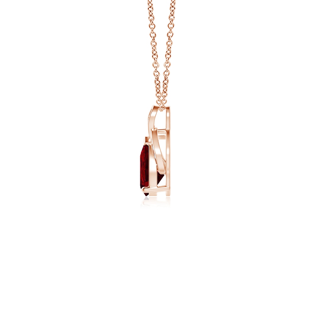 6x4mm AAAA Solitaire Pear-Shaped Ruby Flame Pendant in Rose Gold Side 199