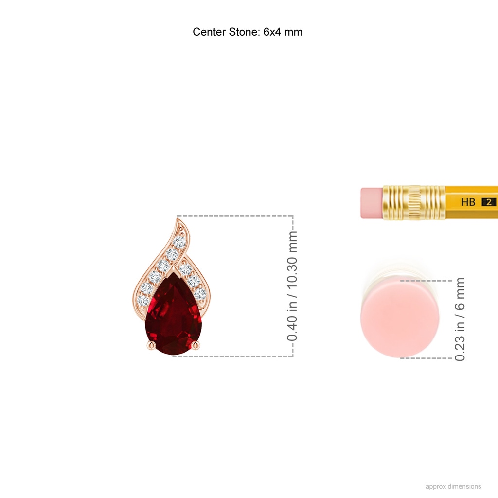 6x4mm AAAA Solitaire Pear-Shaped Ruby Flame Pendant in Rose Gold ruler