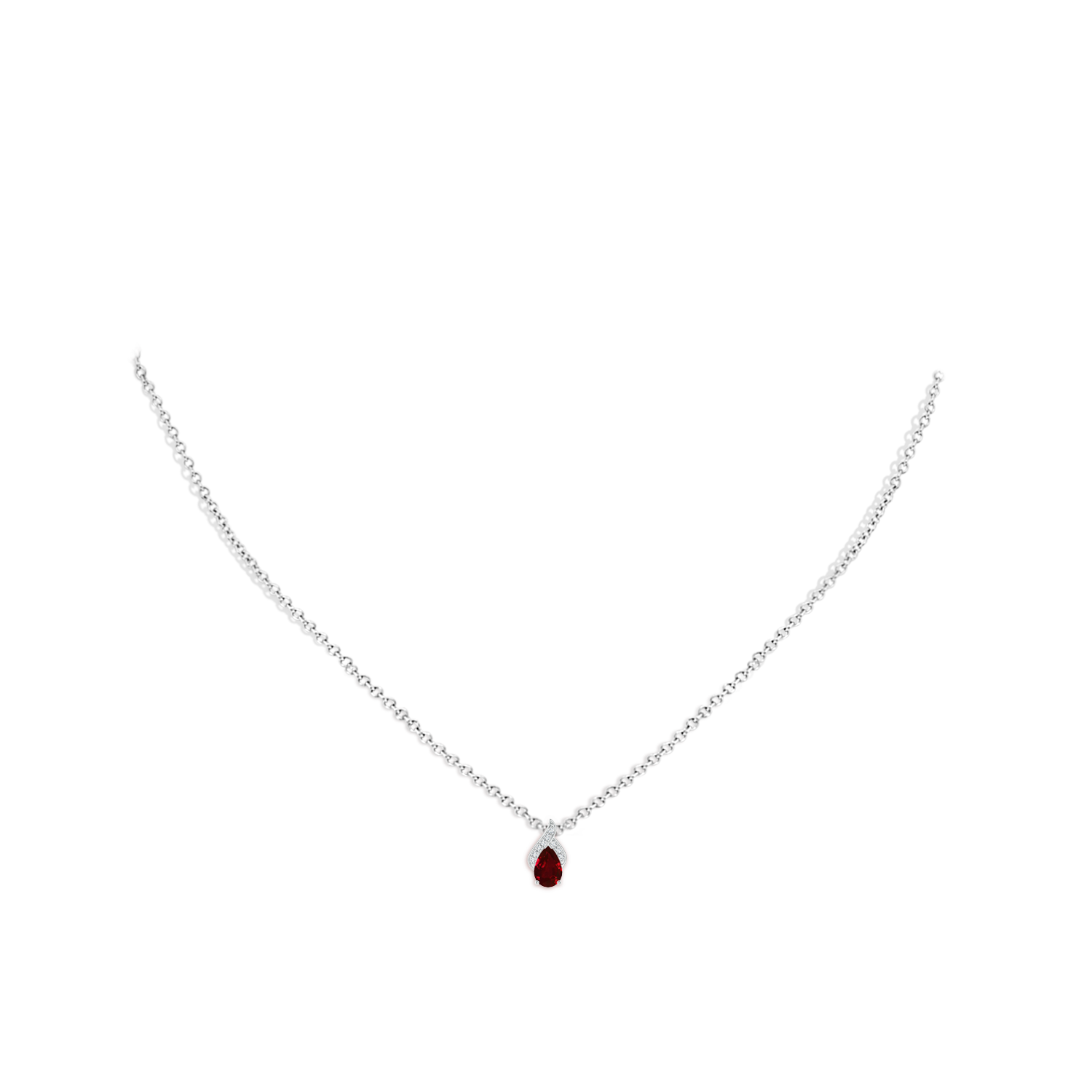 6x4mm AAAA Solitaire Pear-Shaped Ruby Flame Pendant in White Gold - body_neck