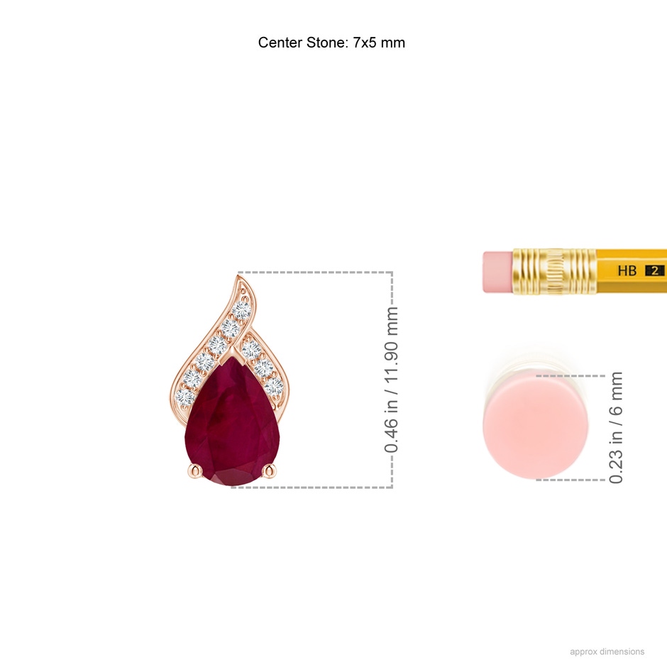 7x5mm A Solitaire Pear-Shaped Ruby Flame Pendant in Rose Gold ruler