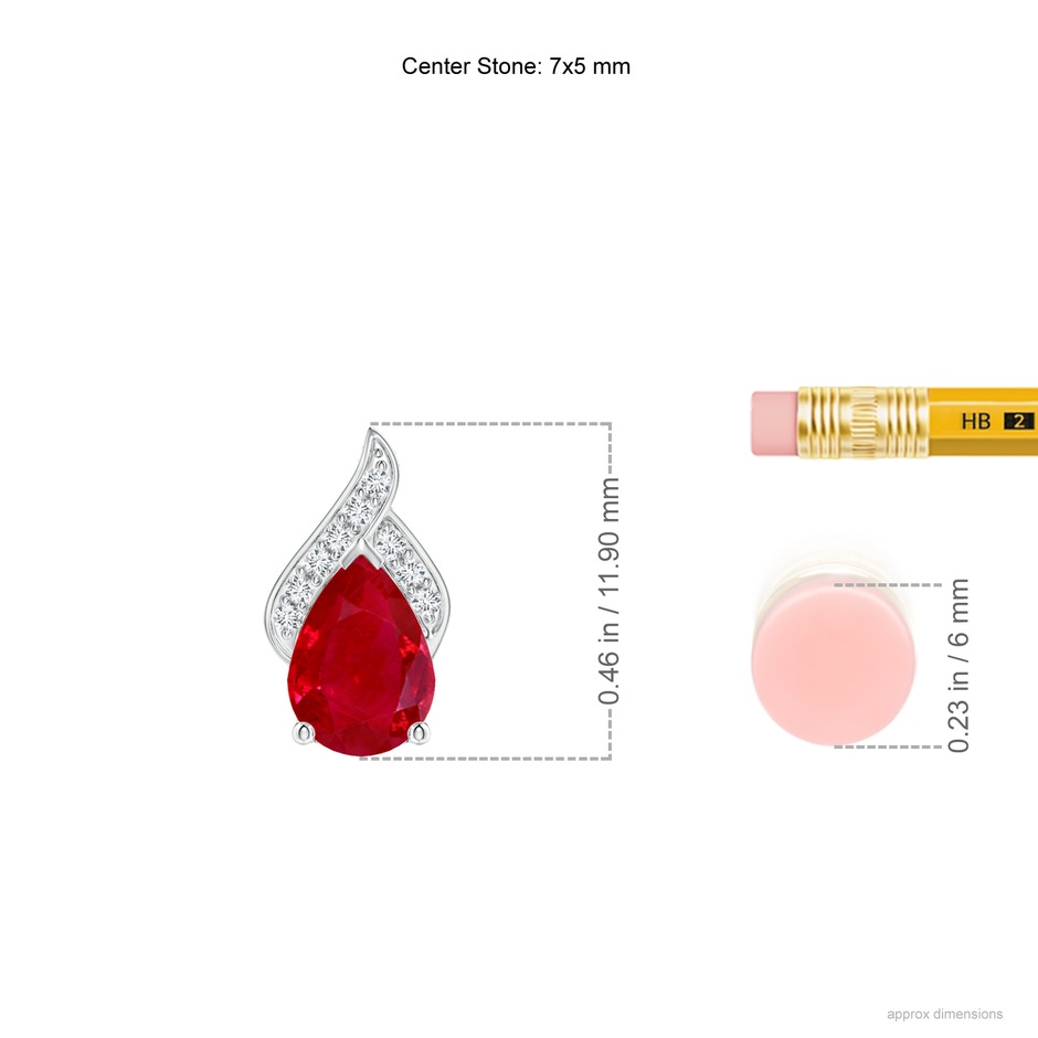 7x5mm AAA Solitaire Pear-Shaped Ruby Flame Pendant in P950 Platinum ruler