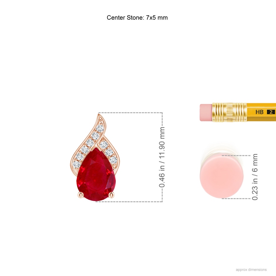 7x5mm AAA Solitaire Pear-Shaped Ruby Flame Pendant in Rose Gold ruler