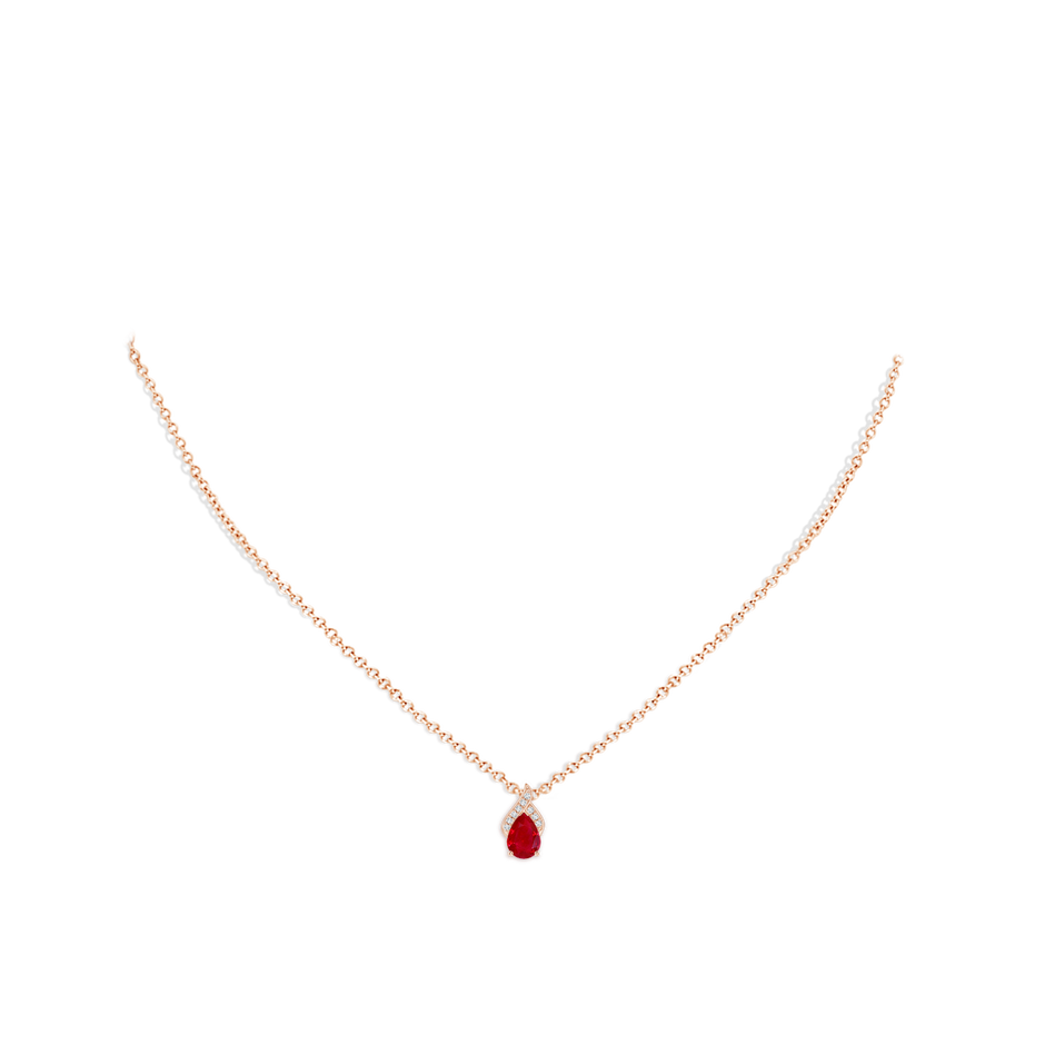 7x5mm AAA Solitaire Pear-Shaped Ruby Flame Pendant in Rose Gold pen