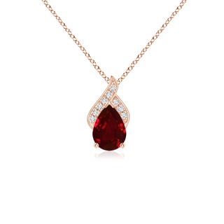7x5mm AAAA Solitaire Pear-Shaped Ruby Flame Pendant in Rose Gold