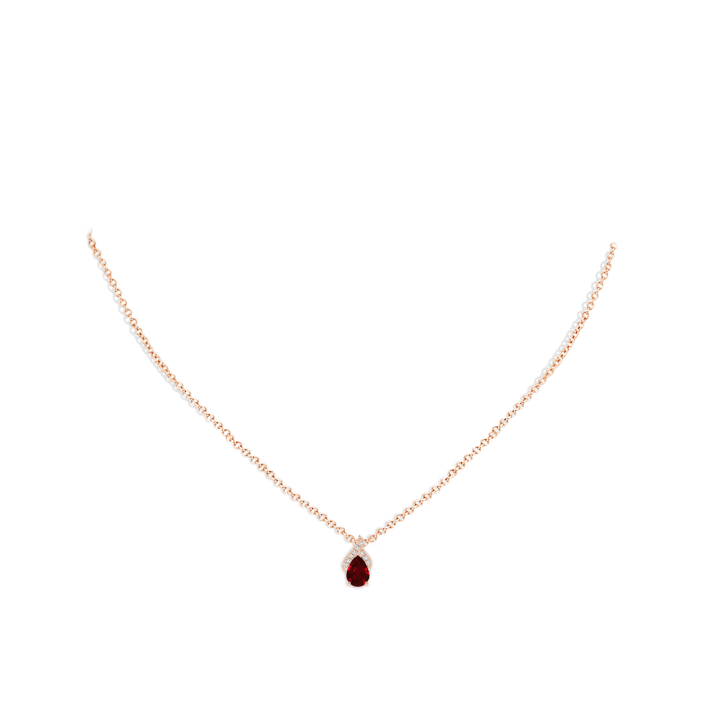 7x5mm AAAA Solitaire Pear-Shaped Ruby Flame Pendant in Rose Gold pen