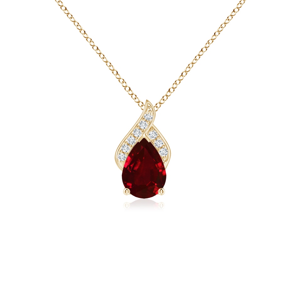 7x5mm AAAA Solitaire Pear-Shaped Ruby Flame Pendant in Yellow Gold 