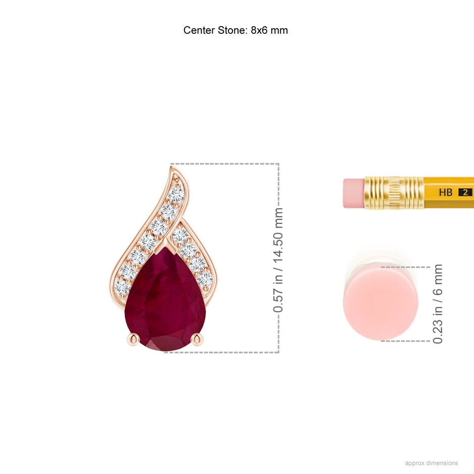 8x6mm A Solitaire Pear-Shaped Ruby Flame Pendant in Rose Gold ruler