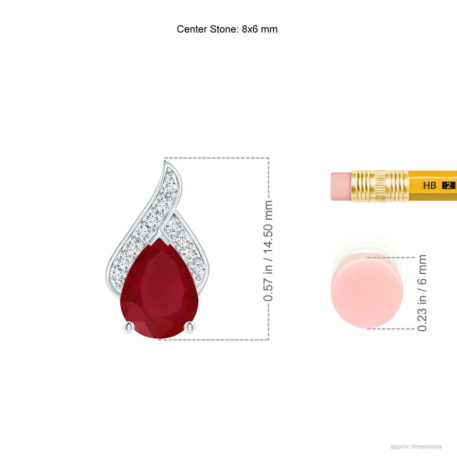 8x6mm AA Solitaire Pear-Shaped Ruby Flame Pendant in White Gold ruler