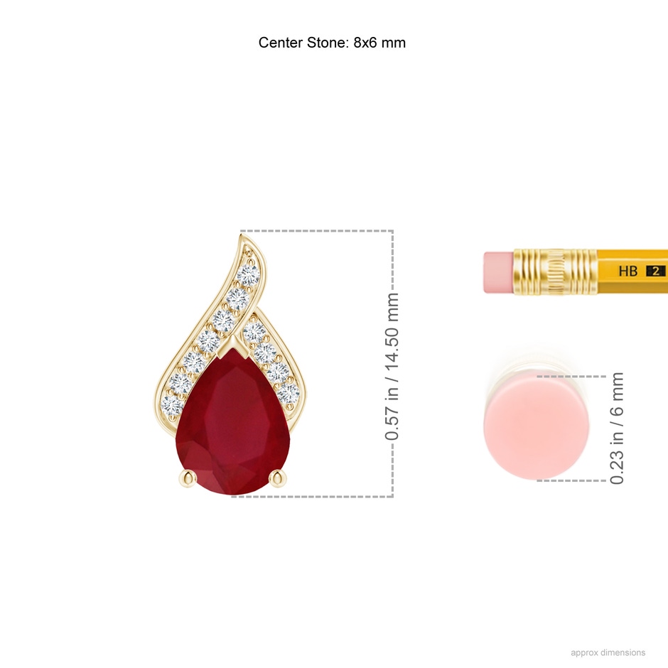 8x6mm AA Solitaire Pear-Shaped Ruby Flame Pendant in Yellow Gold ruler